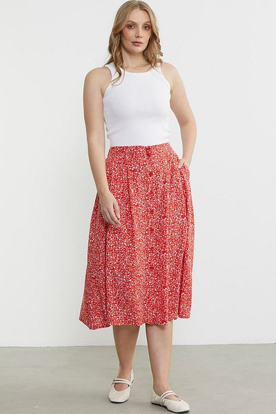 Sementa Floral Patterned Midi Skirt - Red