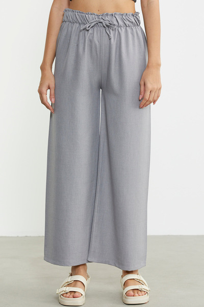 Sementa Gray Elastic Waist Wide Leg Trousers
