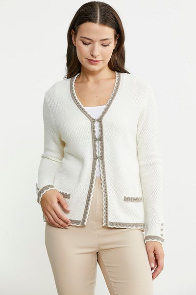Sementa Short Wool Knitted Cardigan with Slit Collar Detail - Bone