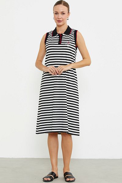 Sementa Rochie cu dungi marine cu gât polo - neagră