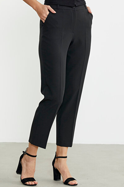 Sementa Bilek Boy Cepli Kumaş Pantolon - Siyah