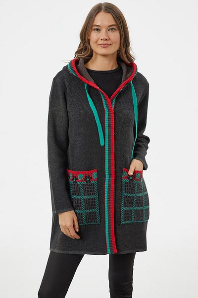 Sementa Hooded Large Pocket Knitwear Jacket - Anthracite