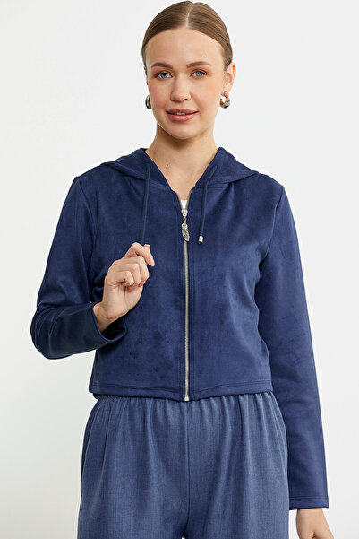 Sementa Süet Görünümlü Fermuarlı Kısa Mont - Lacivert