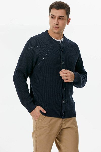 Sementa Πλεκτή Ζακέτα με μισό κουμπί Fisherman - Navy Blue