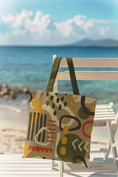 AYSHOME Ays Home Khaki Αφηρημένο μοτίβο με φερμουάρ υφασμάτινη τσάντα αγορών παραλίας