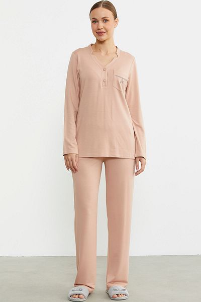 Sementa Half Button Pocket Detailed Pajama Set - Salmon