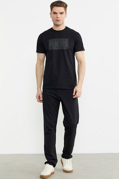 Sementa Basic T-Shirt με στάμπα Crew Neck - Μαύρο