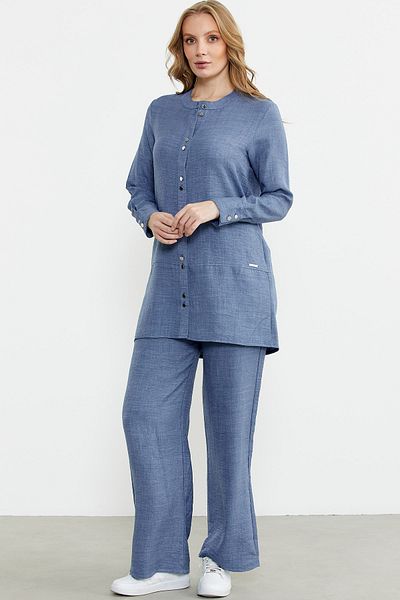 Sementa Linen Look Shirt Trousers Set - Indigo