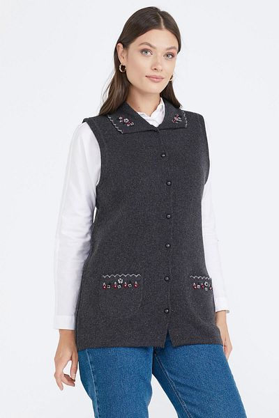 Sementa Women's Buttoned Knitwear Vest with Pockets - Anthracite