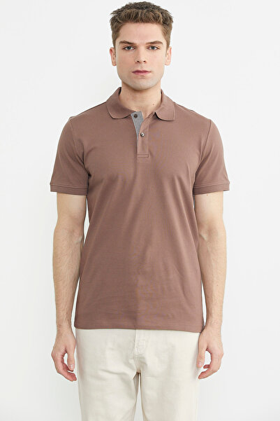 Sementa Detailed Milk Brown Polo Neck T-Shirt