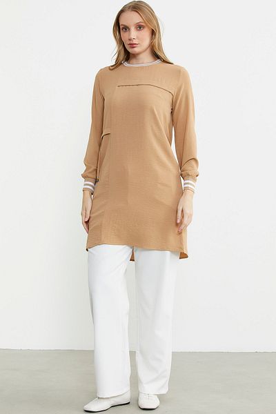Sementa Μακρυμάνικο Crepe Ribbed Tunic - Μπεζ