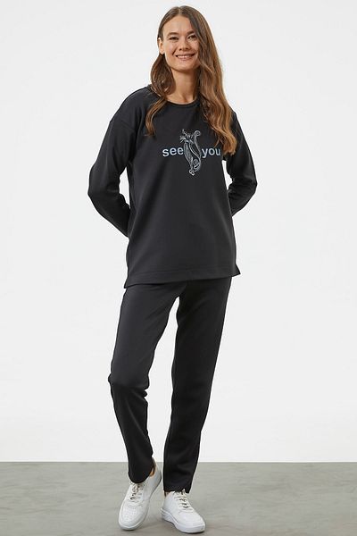 Sementa Σετ αθλητική φόρμα με στάμπα Crew Neck Oversize - Μαύρο