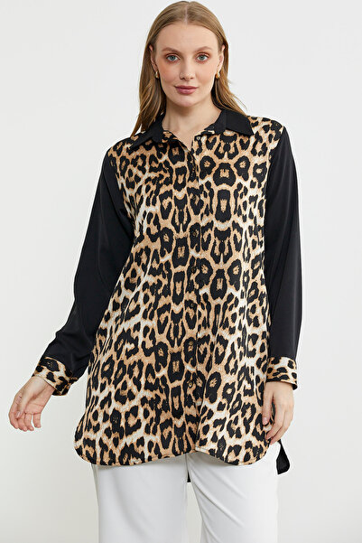 Sementa Leopar Detaylı Tunik Gömlek - Siyah