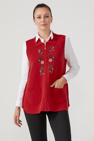 Sementa Red Women's Knitwear Vest - Zippered