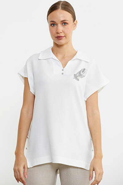 Sementa Поло з коміром з льону з візуальним зображенням - Камінь