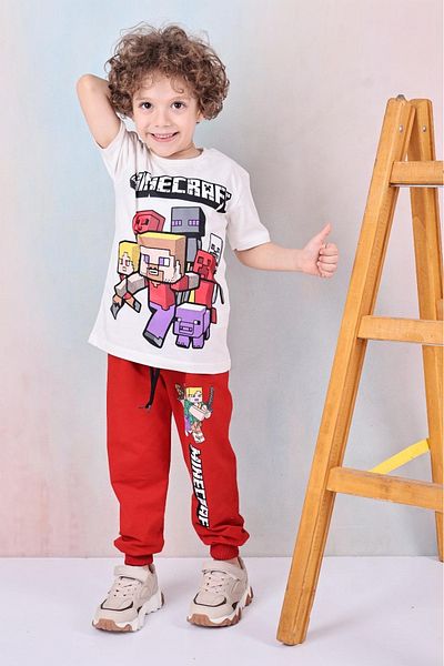 Arya Nisa Kids Boy's Printed Red Top and Bottom Set