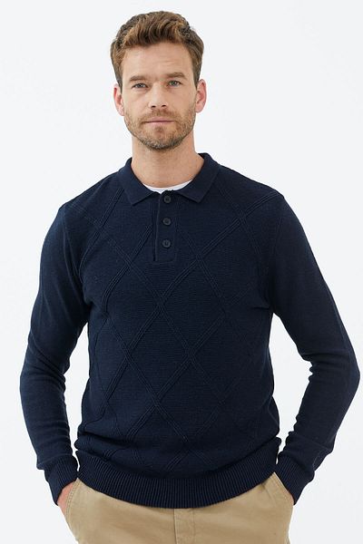 Sementa Πλεκτό πουλόβερ με κουμπιά Polo Neck - Navy Blue