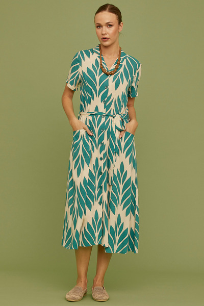 Sementa Comfortable Patterned Green Dress