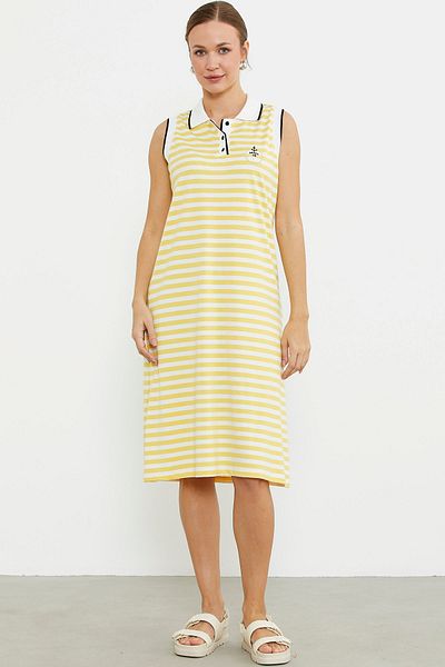 Sementa Rochie cu dungi marine cu gât polo - galben