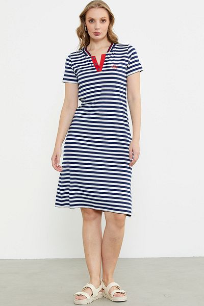Sementa Marine Collar Detailed Combed Cotton Dress - Navy Blue
