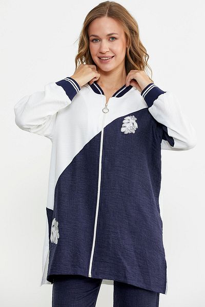 Sementa Zippered Embroidered Tunic Set - Navy Blue
