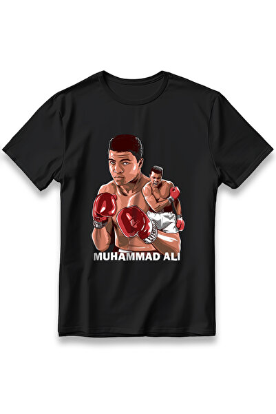 EZG Business Tricou Muhammad Ali imprimat, oversize, unisex, 100% bumbac, neg...
