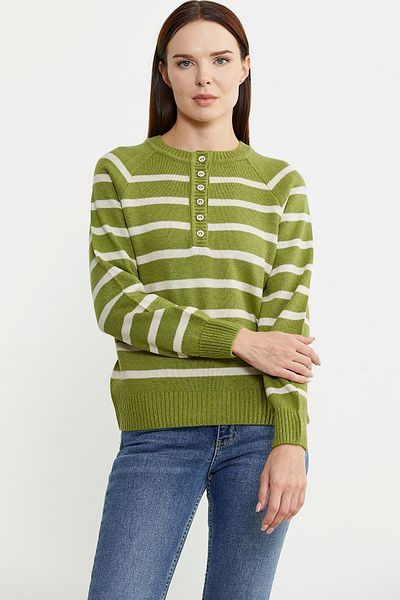 Sementa Green Striped Collar Buttoned Wool Knitwear Sweater