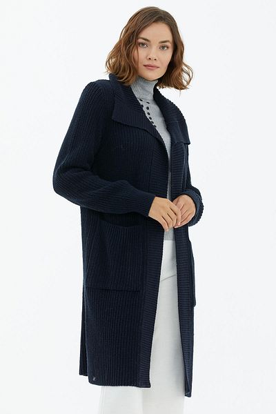 Sementa Guler larg Tricotaj casual Cardigan lung Albastru bleumarin