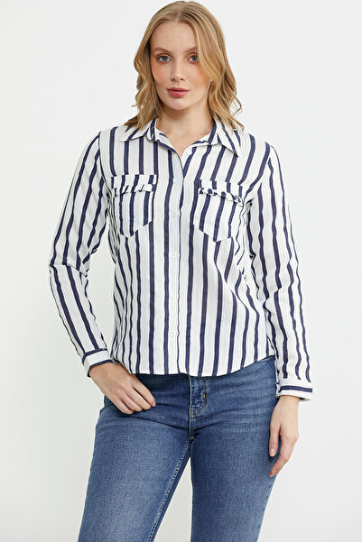 Sementa Cep Detaylı Çizgili Gömlek - Lacivert