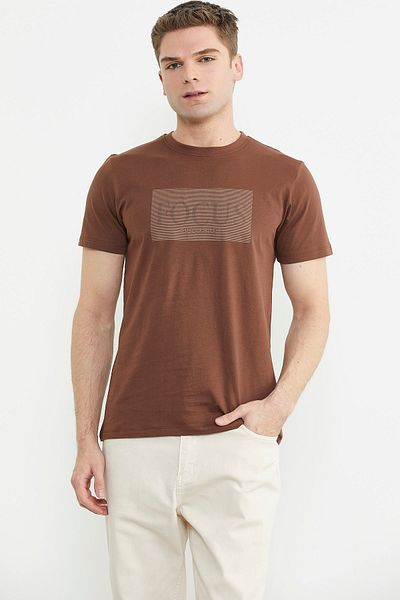Sementa Βασικό T-Shirt Crew Neck Printed - Καφέ