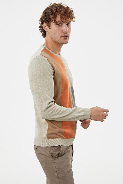 Sementa Çok Renkli Blok Desen Triko Kazak - Krem