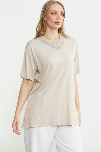 Sementa Short Sleeve + Knitwear + Collar Blouse (Stone)