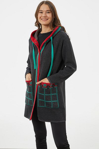 Sementa Hooded Large Pocket Knitwear Jacket - Anthracite