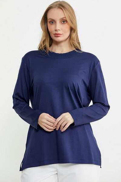 Sementa Bluză cu mânecă lungă cu guler tricotat - bleumarin