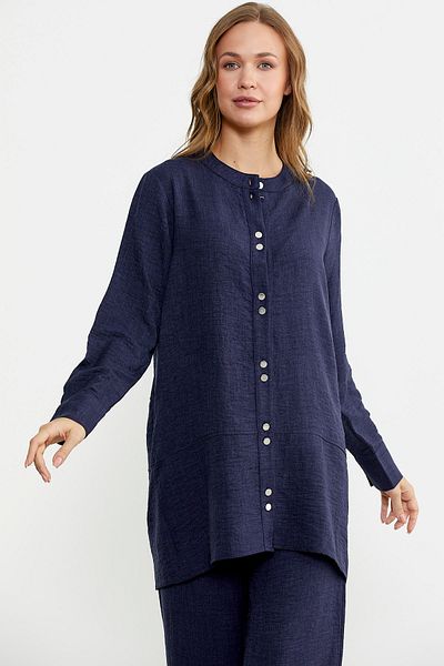 Sementa Navy Blue Linen Look Shirt Pants Set