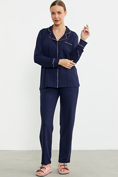 Sementa Düz Renk Gömlek Model Pijama Takım - Lacivert