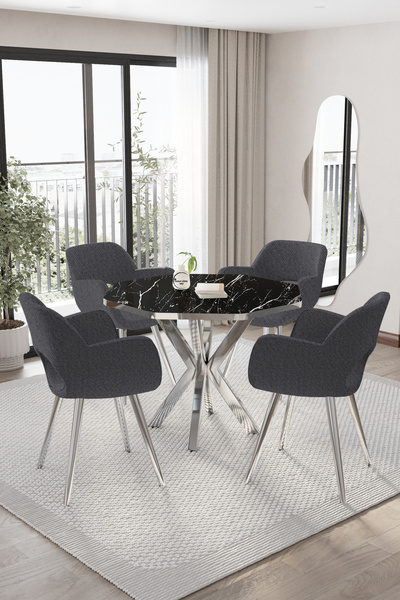 BY ORHAN GÜZEL MUTFAK MASASI TAKIMI YEMEK MASASI TAKIMI 4 KİŞİLİK YUVARLAK WE...