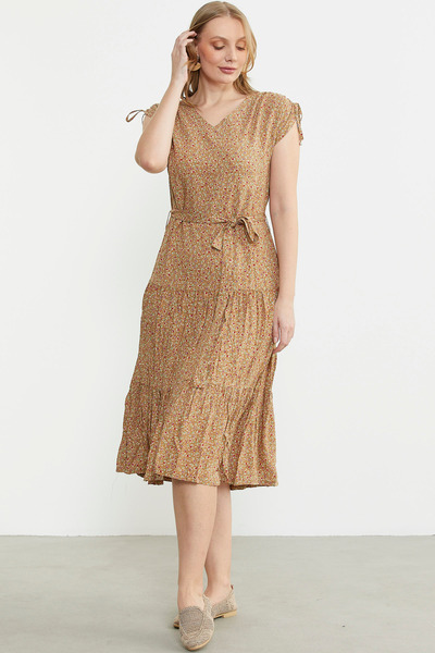 Sementa Çiçek Desenli Rahat Kalıp Elbise - Kahve