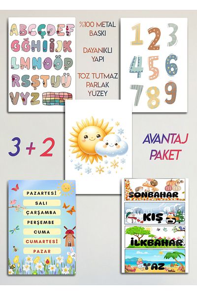 DekorHane Child, Baby Room, Tutorial, Number, Rakan, Summer Winter 5-Piece Decorative Metal Painting