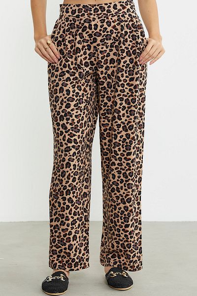 Sementa Παντελόνι βισκόζης Loose Fit Leopard Print - Καφέ
