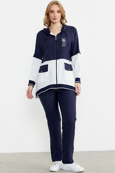 Sementa Navy Blue Color Block Transition Tunic Suit