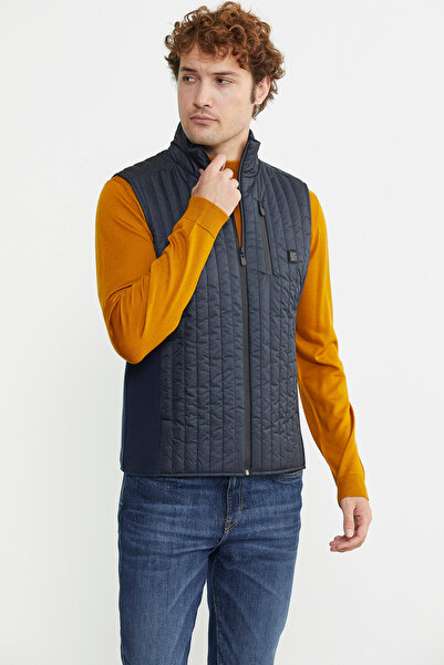 Sam Синій чоловічий жилет з капітоном - високий комір і застібка-блискавка