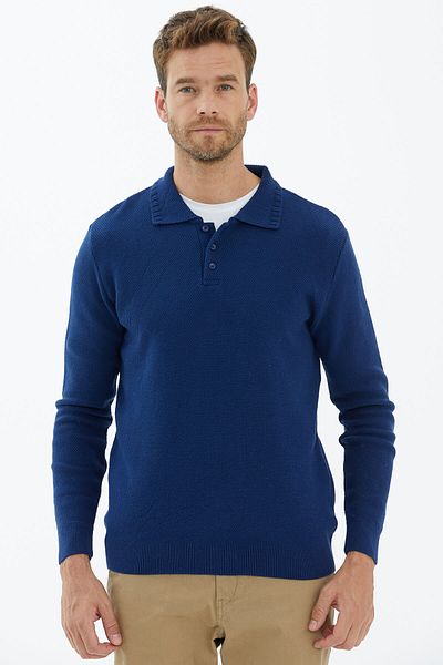 Sementa Πλεκτό πουλόβερ με γιακά Polo με κουμπιά Navy Blue