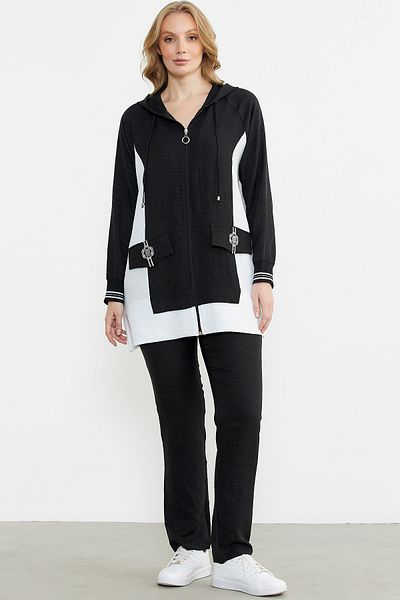 Sementa 76448 Linen Look Hooded Tunic Suit - Black - L
