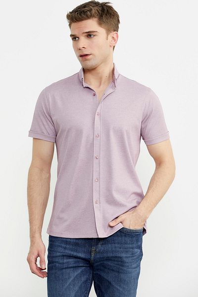 Sementa Κοντό μανίκι Slim Fit Βαμβακερό - Ανοιχτό λιλά