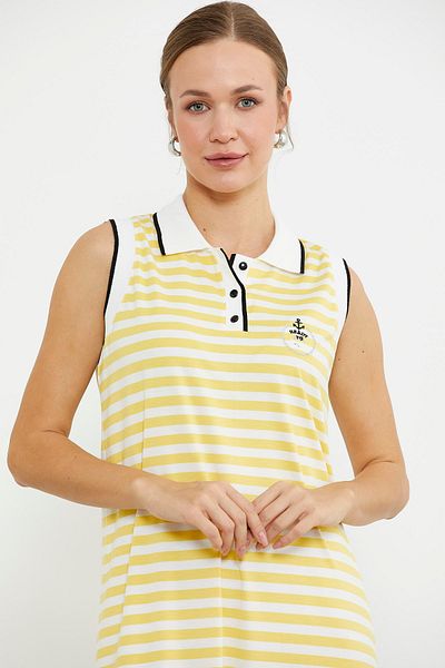 Sementa Rochie cu dungi marine cu gât polo - galben