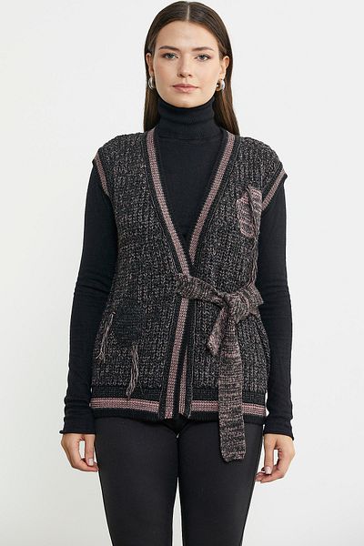 Sementa Black Wool Knitwear Vest - Color Combination and Belted