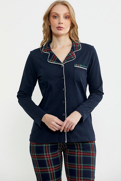 Sementa Costum de pijama în carouri model bleumarin