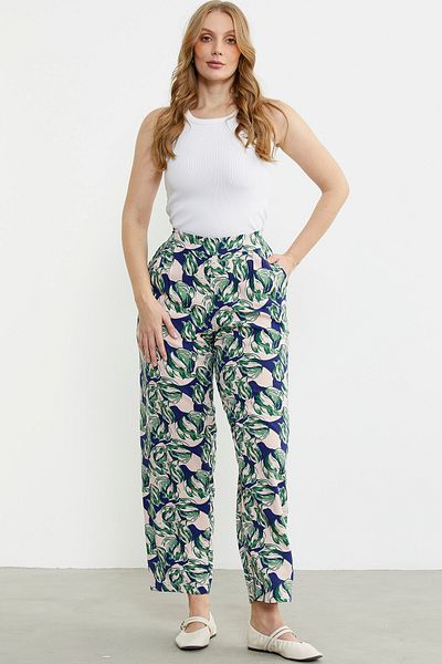 Sementa Green Patterned Viscose Palazzo Anthracite Trousers