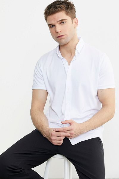 Sementa Κοντομάνικο Slim Fit Βαμβακερό πουκάμισο - Λευκό